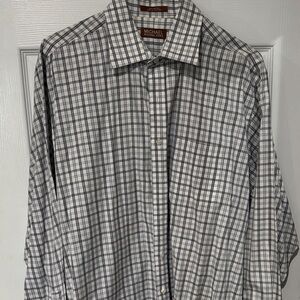 Michael Kors Men's Gray and White Plaid Shirt 171/2 36/37
